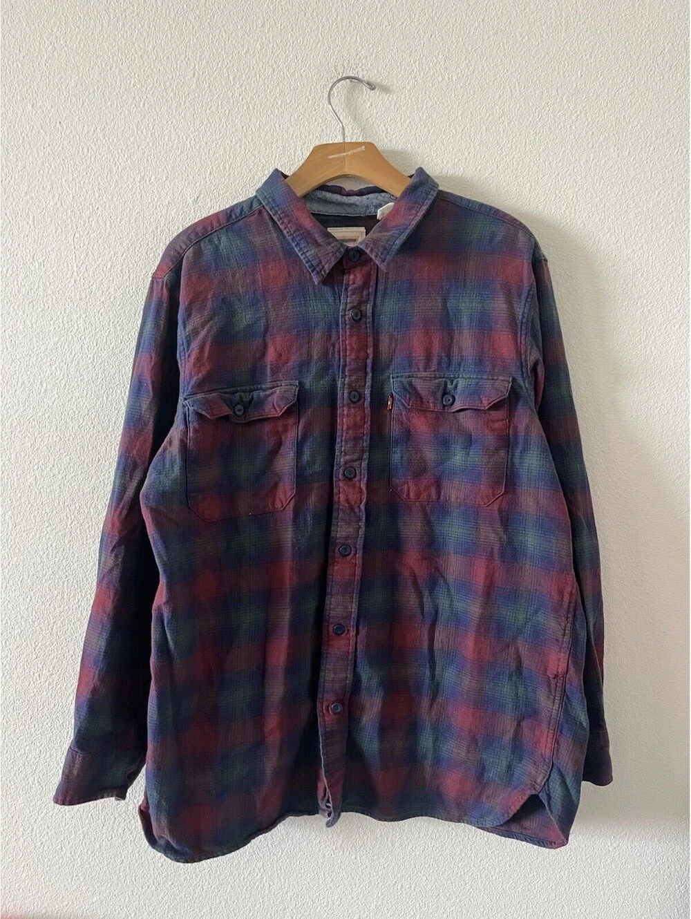 Levis Mens Plaid Flannel Long Sleeve Button Down Shirt L⁠